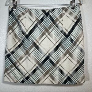 H&M Skirt Women’s Size 8 Tweed Plaid Cream Woven Wool Blend Mini Academia NWT